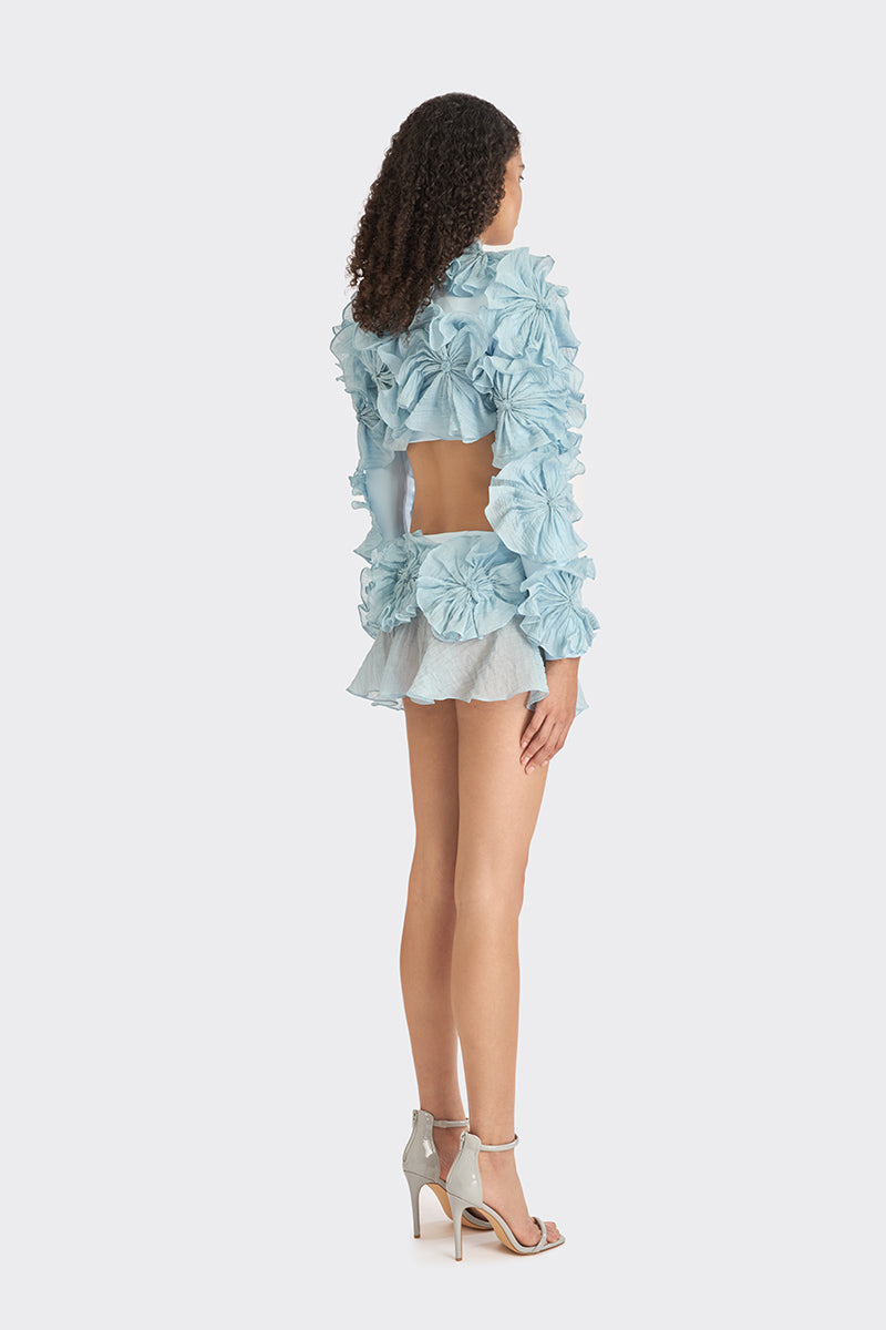 Blue Lotus leaf bolero jacket from Stolen Stores, featuring a spiral leaf design and lightweight, stylish jacket for casual wear.