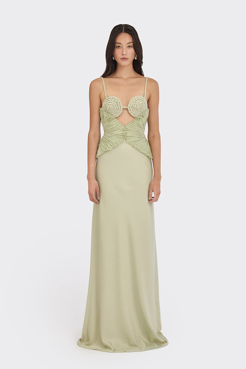 SPIRAL LOTUS LEAF MAXI DRESS IN GREEN - Green / XXS SPIRAL LOTUS LEAF MAXI DRESS IN GREEN - Green / XXS