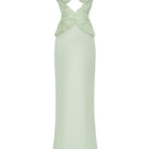 Green spiral lotus leaf maxi dress by Stolen Stores, flowing fabric with a stylish, layered design perfect for summer wear.