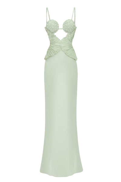 green swirl dress /// Green Printed Chiffon Halter Neck Mini Dress With Ruffle Hem Abstract Swirl Pattern Summer Party Cocktail Sleeveless Backless, Women's, Size: