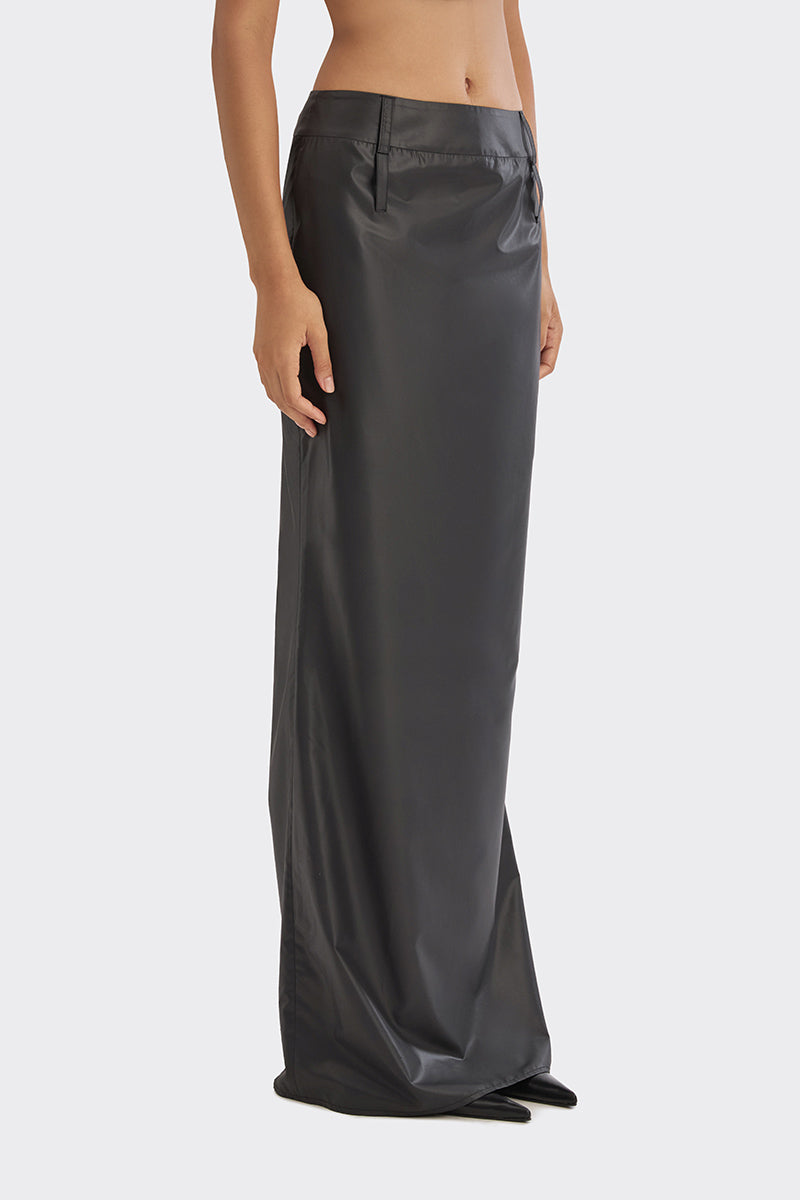 Black spiral low waist maxi skirt from Stolen Stores, flowing design with a relaxed fit perfect for casual or stylish outfits.