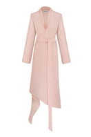 Dusty pink spiral wrap coat by Stolen Stores, featuring a unique spiral design and cozy, stylish fit.
