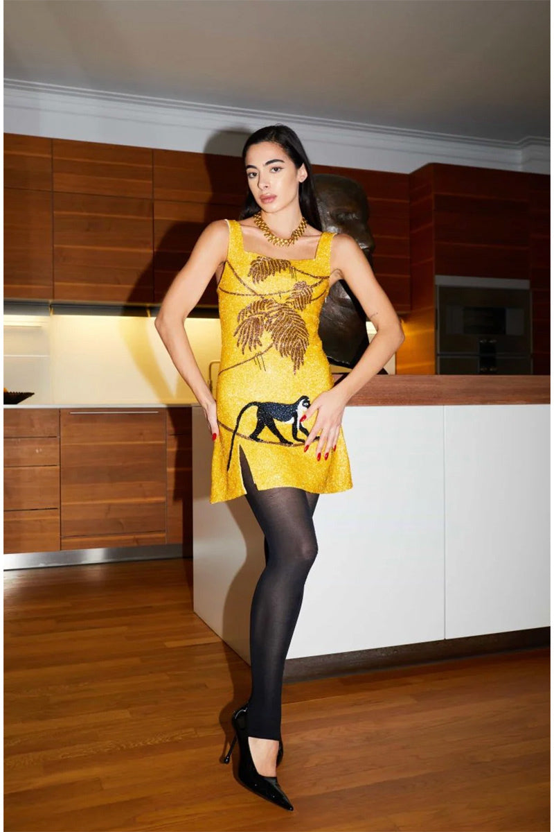 ST. BARTH HAND-BEADED CRYSTAL DRESS IN YELLOW