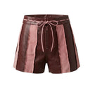 Double A sterling leather striped shorts in burgundy, featuring a stylish short design with bold stripe details.