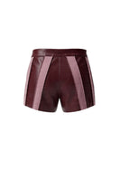 Double A sterling leather striped shorts in burgundy, featuring a stylish design and tailored fit.