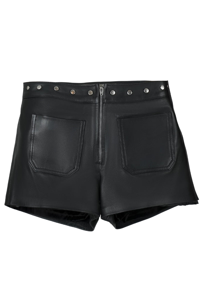 Black Sterling leather shorts by Double A, featuring a sleek, fitted design and stylish short length.