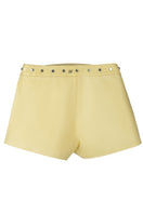 Yellow Sterling leather shorts by Double A featuring a stylish, fitted design with a smooth leather finish.