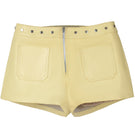 Yellow sterling leather shorts by Double A, showcasing a stylish fit and smooth leather texture.