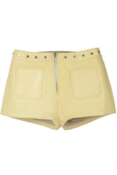 Yellow sterling leather shorts by Double A, showcasing a stylish fit and smooth leather texture.
