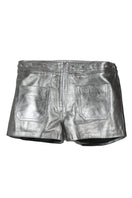 Double A Sterling leather shorts in washed silver with a tailored fit, showcasing a sleek, modern design.