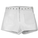 White Sterling Leather Shorts by Double A, stylish and fitted with a sleek leather finish, perfect for casual or trendy outfits.