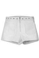 White Sterling Leather Shorts by Double A, stylish and fitted with a sleek leather finish, perfect for casual or trendy outfits.