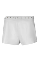 White Sterling Leather Shorts by Double A, showcasing a stylish pair of high-quality leather shorts with a sleek fit.