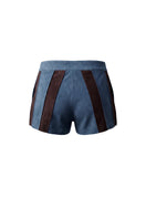 Blue Sterling suede striped shorts by Double A, featuring a stylish short design with a comfortable fit.
