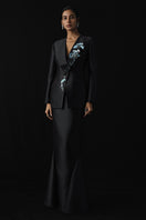Black Stillness Bloom jacket and mermaid skirt co-ords by Tiny Ink, featuring stylish, coordinated fashion with a sleek fit.