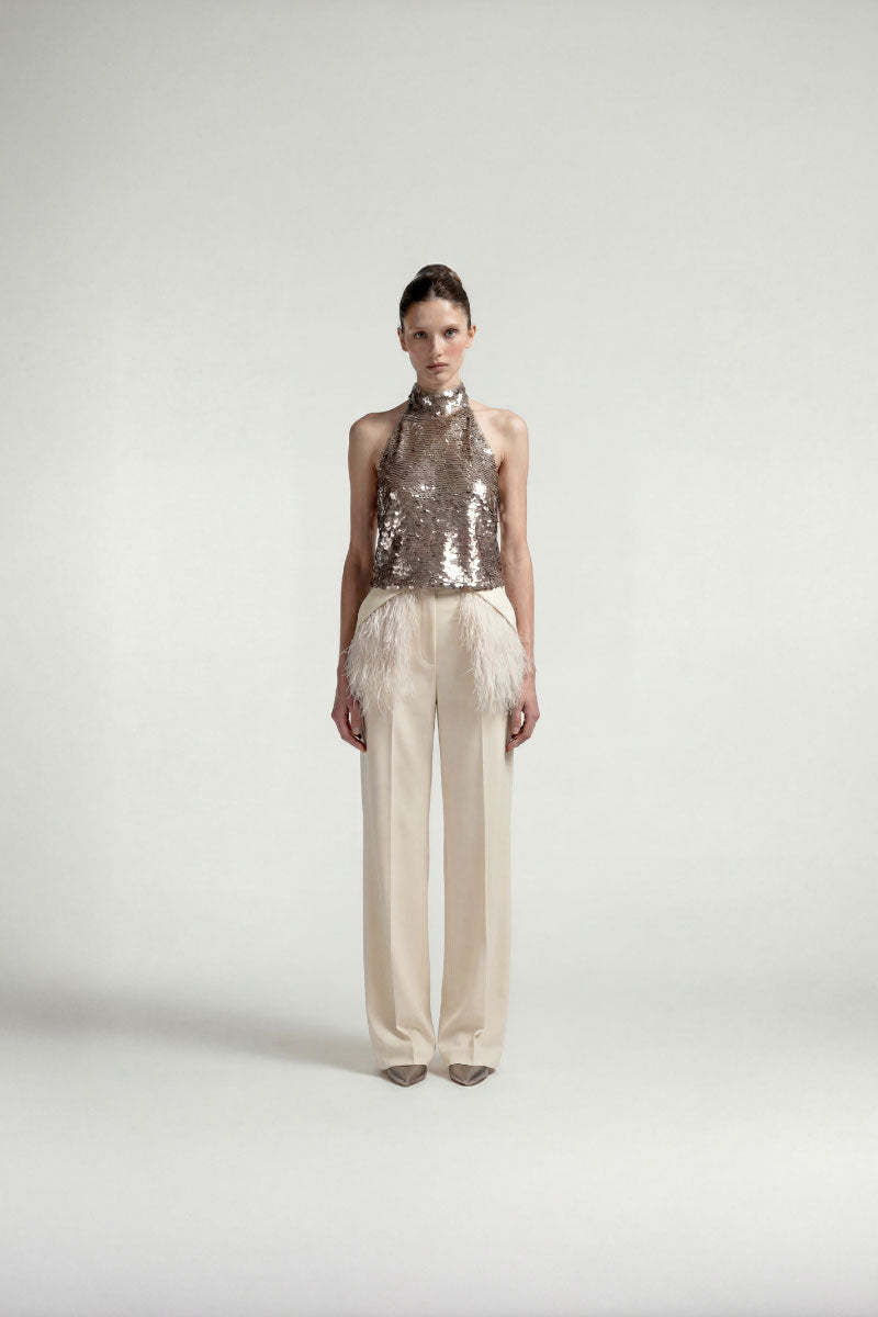 Beige straight-leg trousers by Tayfun Kaba, stylish pants with a relaxed fit and clean design, shown on a neutral background.
