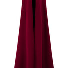 I.H.F ruby crepe and Lyon velvet gown featuring a strapless bustier, column silhouette, and elegant long cape.