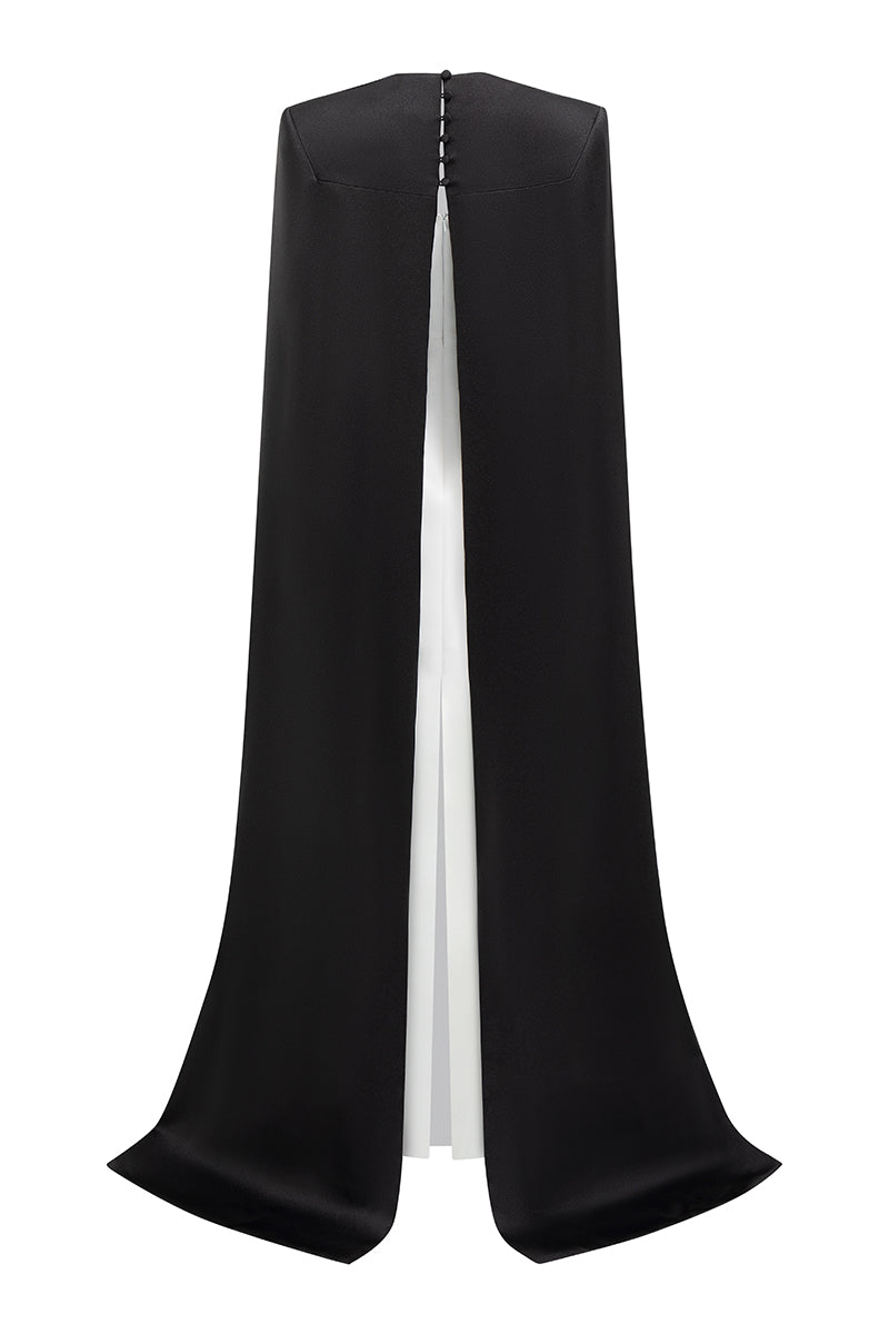 STRAPLESS COLUMN EVENING GOWN WITH BLACK CAPE - CULT MIA