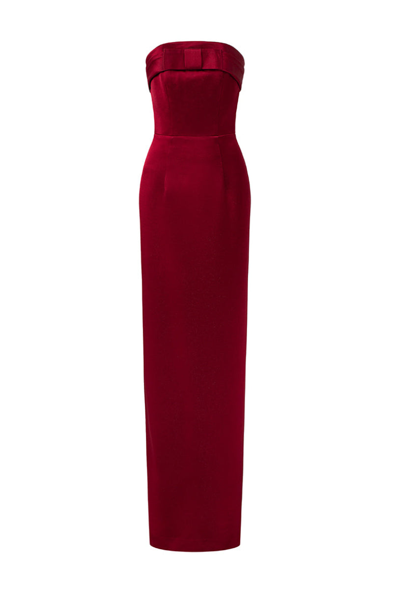 فستان ماكسي من أنامايا، مبطن بالحرير، باللون الأحمر