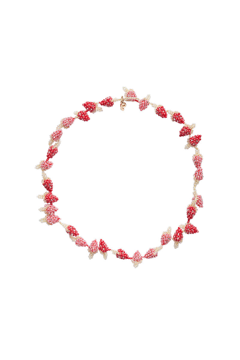 Pura Utz Strawberry Galore Necklace featuring a vibrant strawberry pendant on a delicate chain, perfect for casual or summer wear.