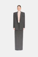Gray striped Jacques blazer by Montsand, tailored fit with classic lapels, shown on a hanger against a plain background.