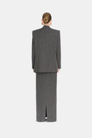 Gray striped Jacques blazer by Montsand, tailored fit with classic lapels and stylish pattern, front view of the blazer.