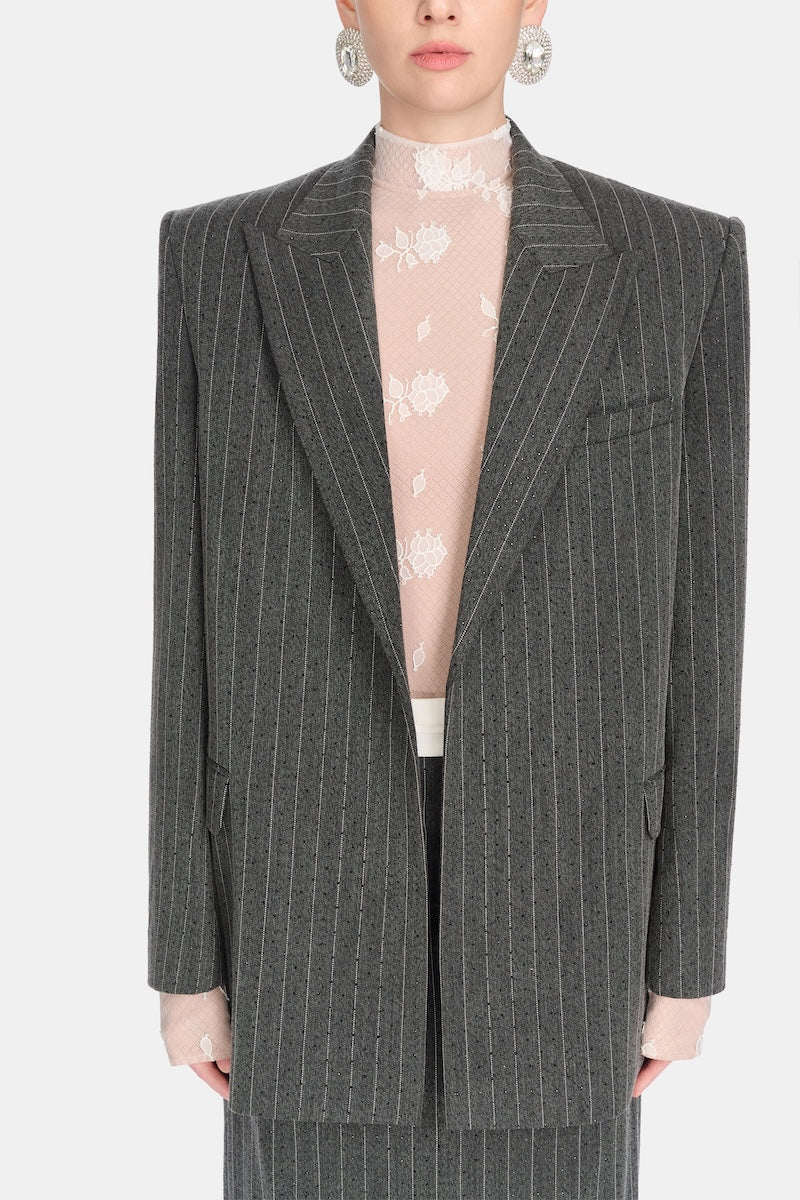 Gray striped Jacques blazer by Montsand, tailored fit, featuring classic lapels and stylish pattern for versatile office or casual wear.