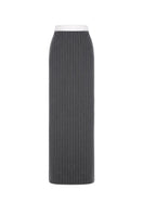 Gray striped Jacques maxi skirt by Montsand, flowing fabric with horizontal stripe pattern, elegant and casual summer wear
