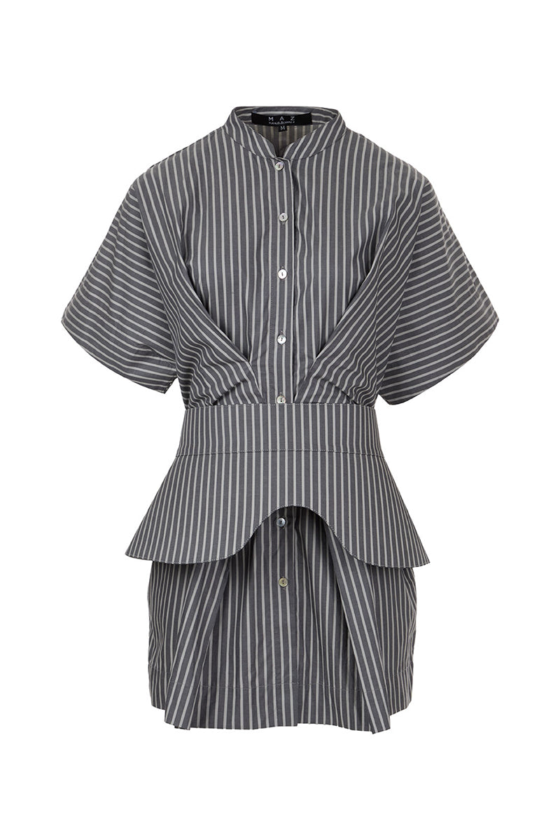 STRIPED SHIRT MINI DRESS / STRIPED SHIRT BELT IN GRAPHITE STRIPES - CULT MIA