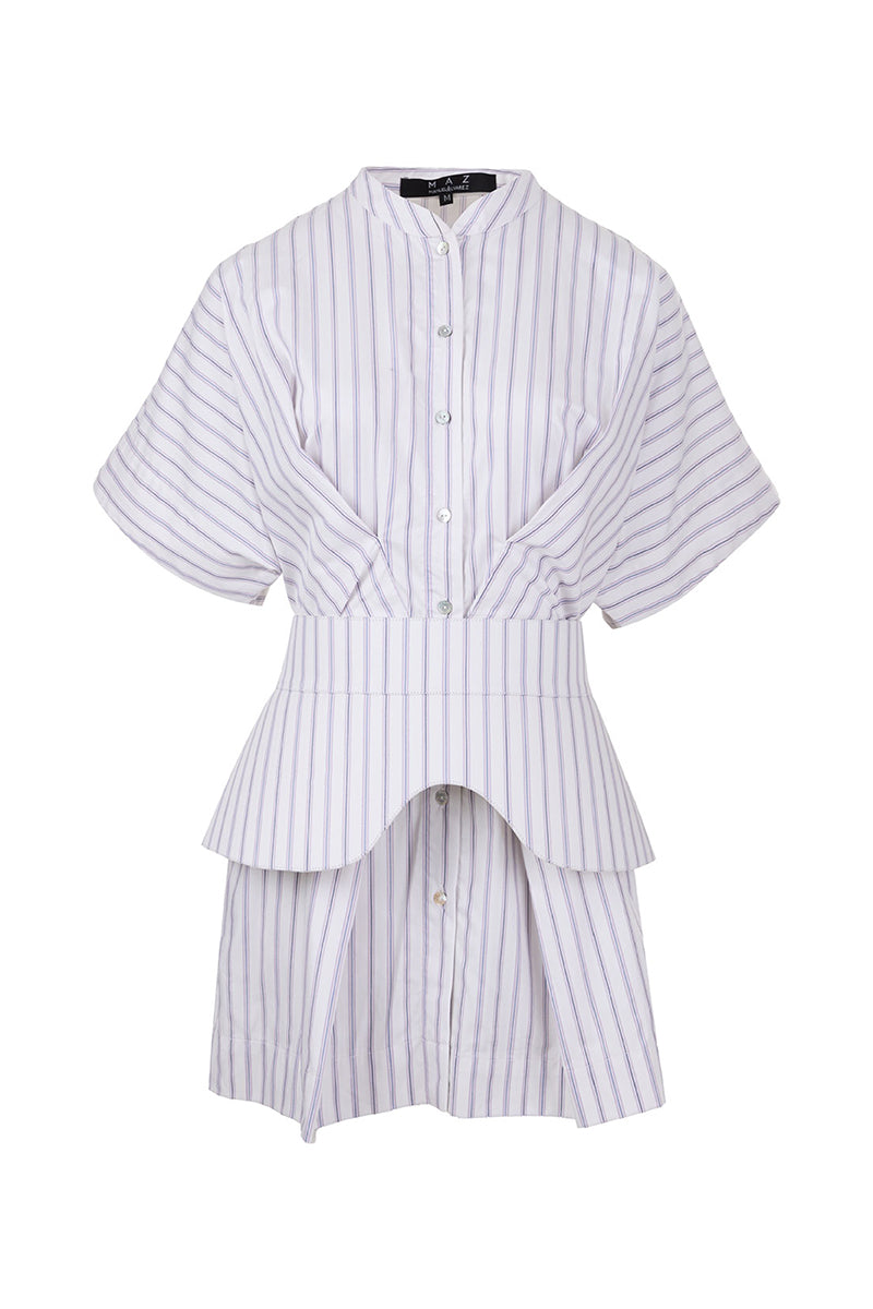 STRIPED SHIRT MINI DRESS / STRIPED SHIRT BELT IN PURPLE STRIPES - CULT MIA