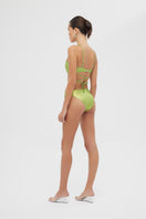 Maliluha Sue bikini set in shiny green with triangle top and matching bottoms, ideal for beach or pool wear.