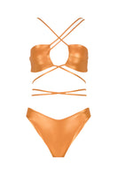 Maliluha Sue bikini set in shiny orange with a stylish swimwear design, perfect for beach or poolside wear.