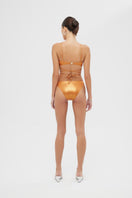 Shiny orange Sue bikini set by Maliluha, featuring a stylish two-piece swimsuit with a supportive top and matching bottoms.