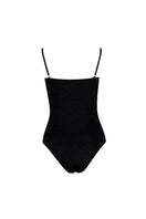 Black Verdelimon Sumatra one-piece swimsuit with a sleek, fitted design, shown from the front on a model.