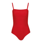 Red Sumatra one-piece swimsuit by Verdelimon displayed from the front, featuring a vibrant cherry pattern and classic swimwear design.