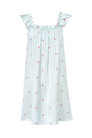 Blue summer fruits women's short nightdress by MANITO, lightweight mini dress with vibrant fruit print, perfect for warm nights.