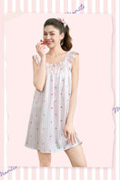 Pink summer fruits women's short nightdress by MANITO, lightweight mini sleepwear with a vibrant fruit print.