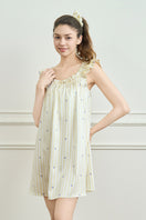 Yellow summer fruits print women's short nightdress by MANITO, lightweight mini dress perfect for warm nights.