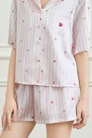Women’s short-sleeve pajama set with summer fruit print by MANITO, featuring a comfortable top and matching shorts for warm nights.