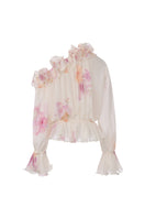 Cream floral summer top with ruffle details from Nana Jacqueline, featuring a stylish and feminine blouse design.