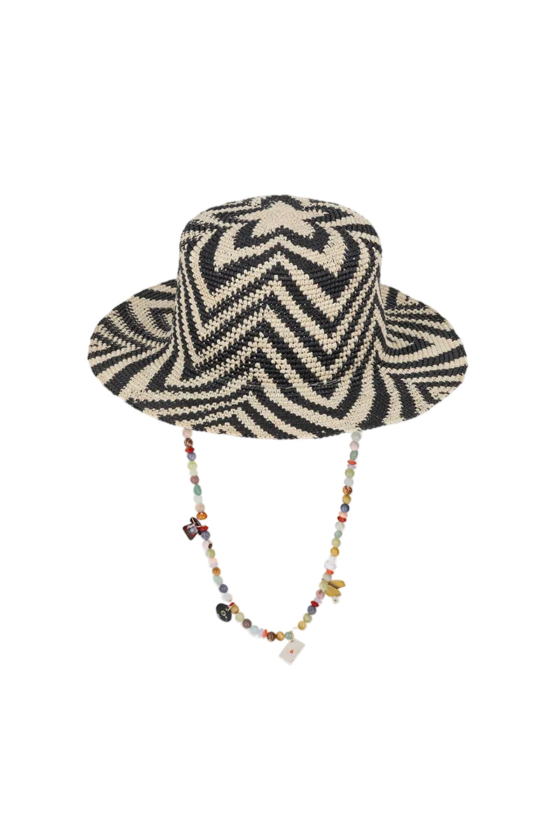 Ser SUN RIDDLE Hat, stylish wide-brim sun hat for women with a woven design and adjustable chin strap.