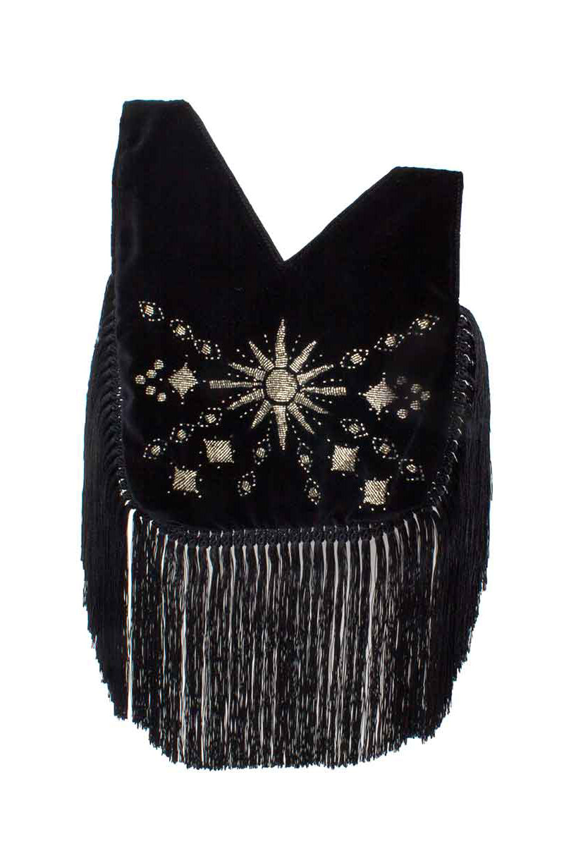 SUNRISE ON BLACK VELVET SLIP BAG WITH FRINGES - CULT MIA