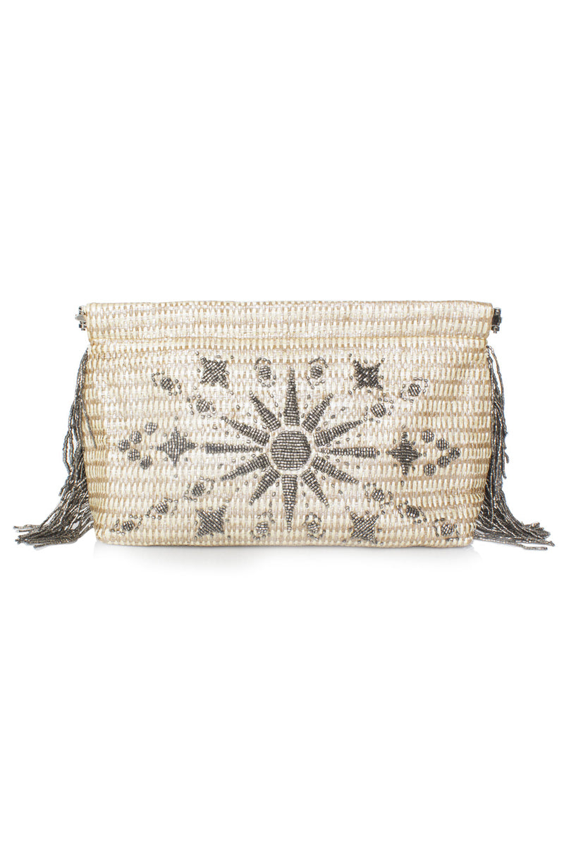 SUNRISE ON SILVER STRAW CLIPBAG CLUTCH - CULT MIA