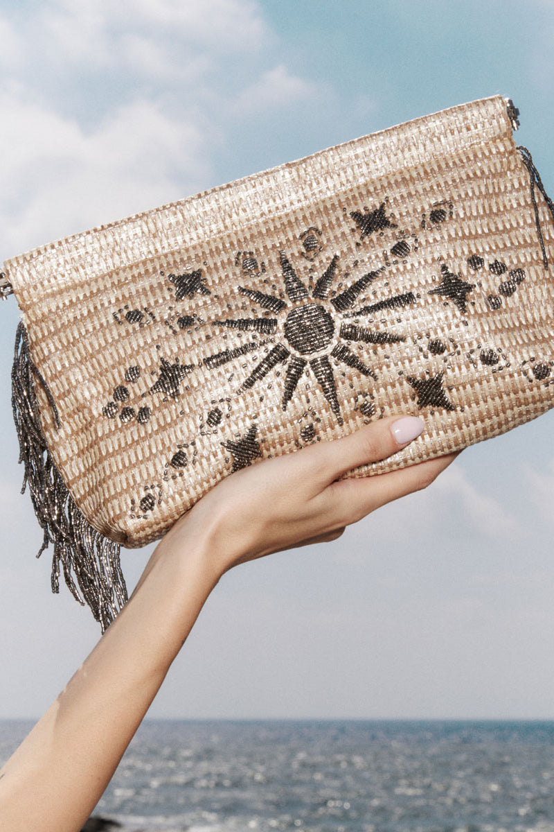 SUNRISE ON SILVER STRAW CLIPBAG CLUTCH - CULT MIA