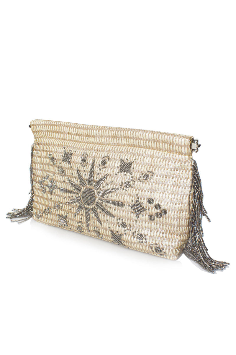 SUNRISE ON SILVER STRAW CLIPBAG CLUTCH - CULT MIA