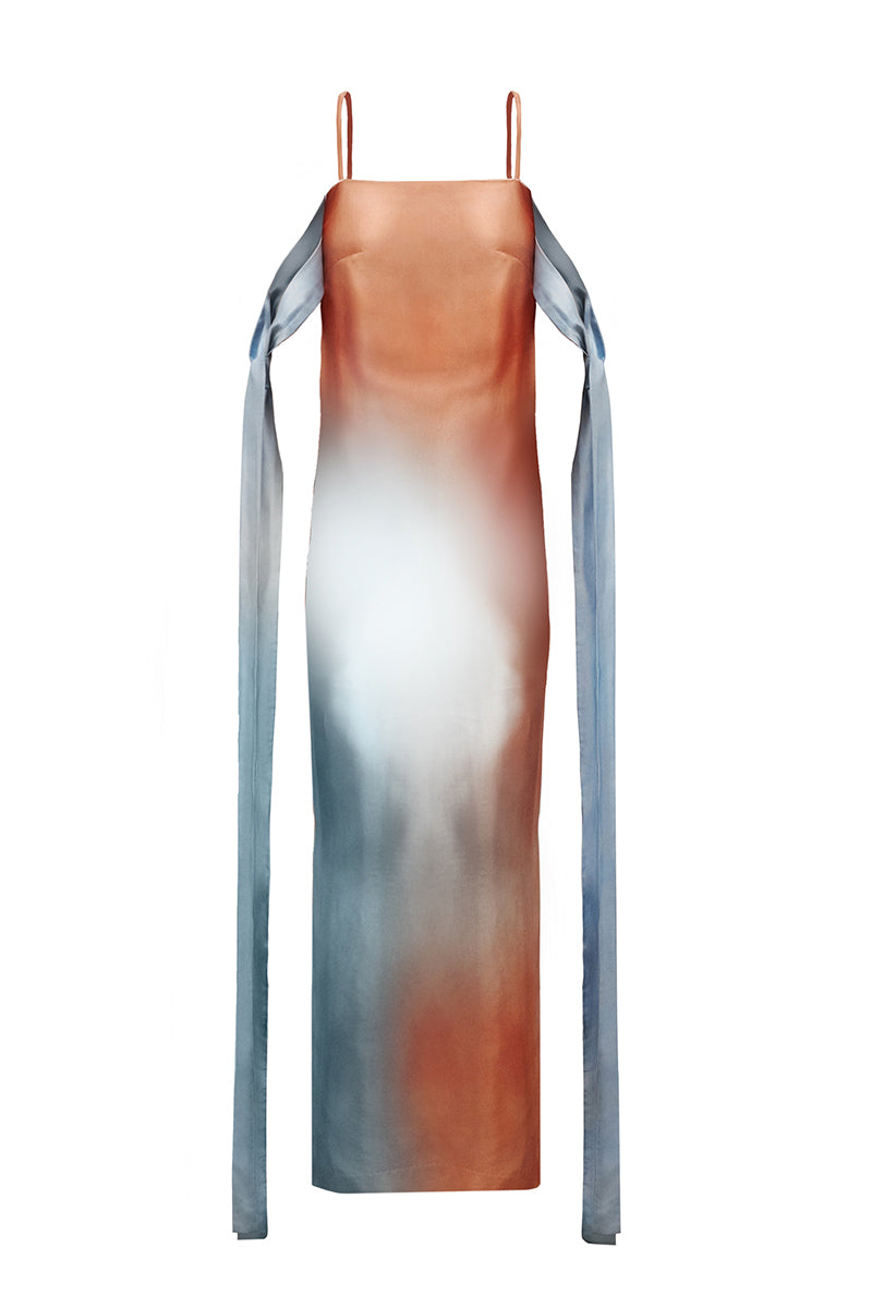 SUNSET SATIN LONG DRESS WITH LACES