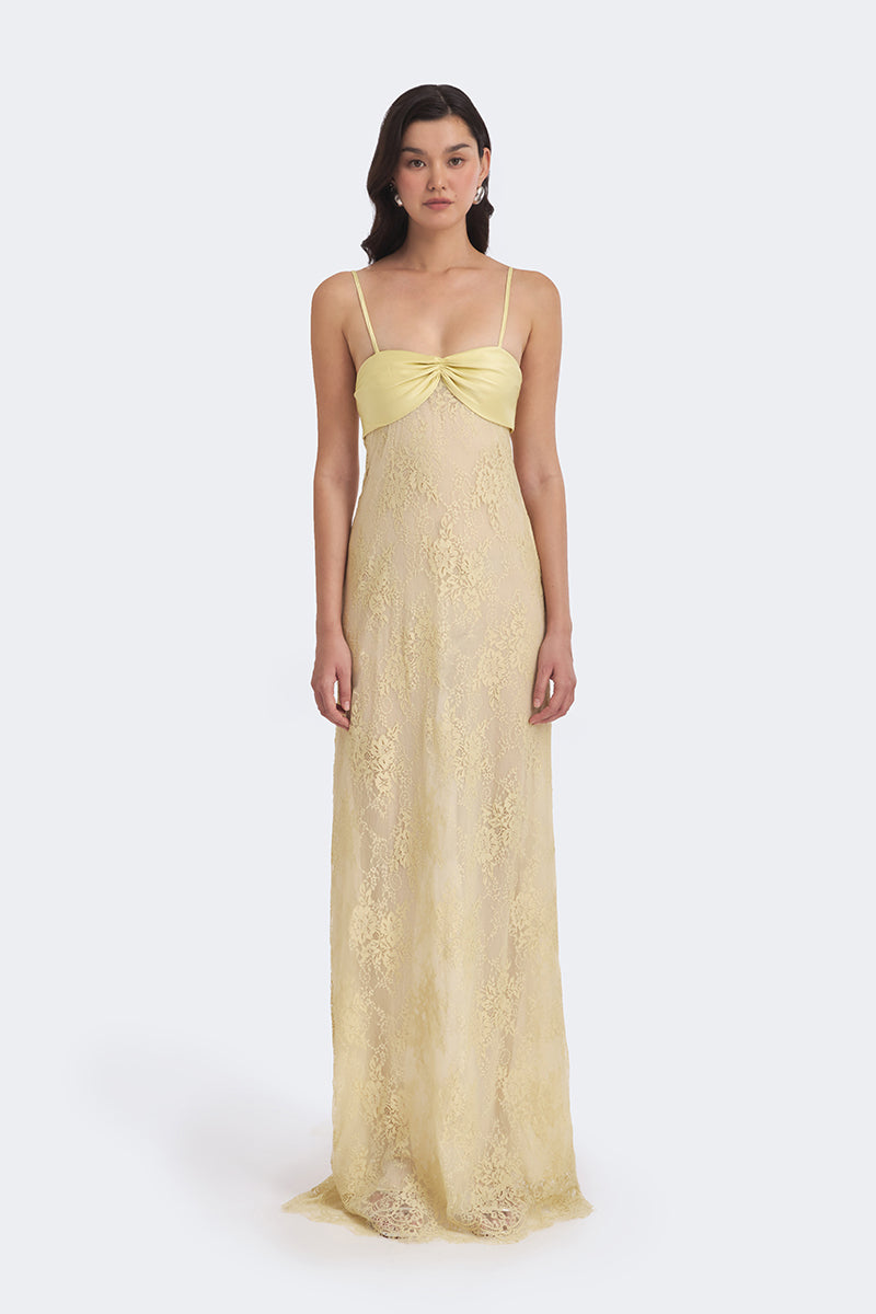 SWAN SLIP LACE YELLOW MAXI DRESS