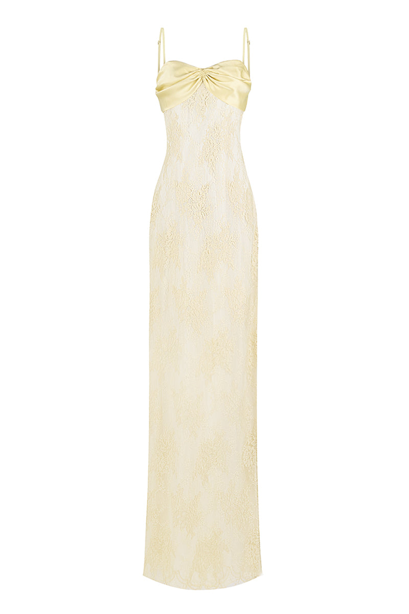 SWAN SLIP LACE YELLOW MAXI DRESS