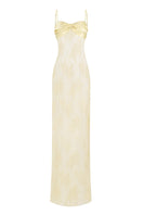 Yellow lace Swan Slip Maxi Dress by Stolen Stores featuring a flowing silhouette and elegant design perfect for summer wear.