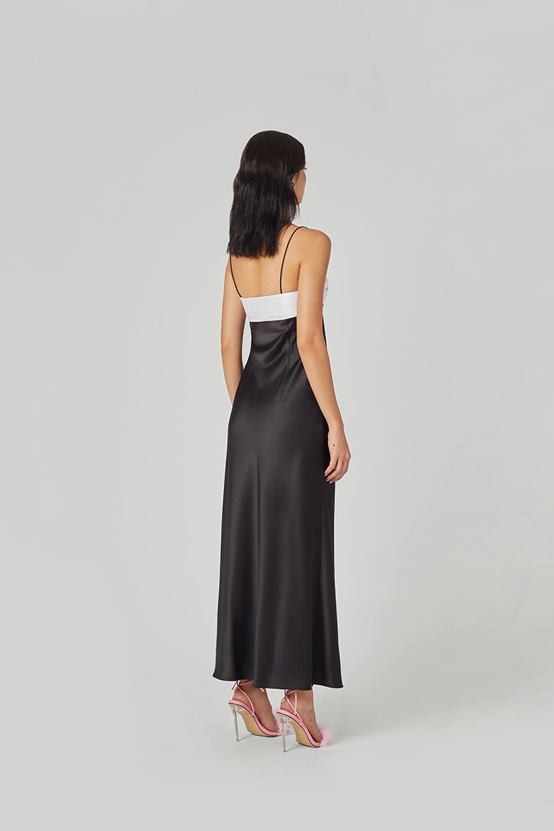 SWAN SLIP MAXI DRESS IN BLACK AND WHITE - CULT MIA